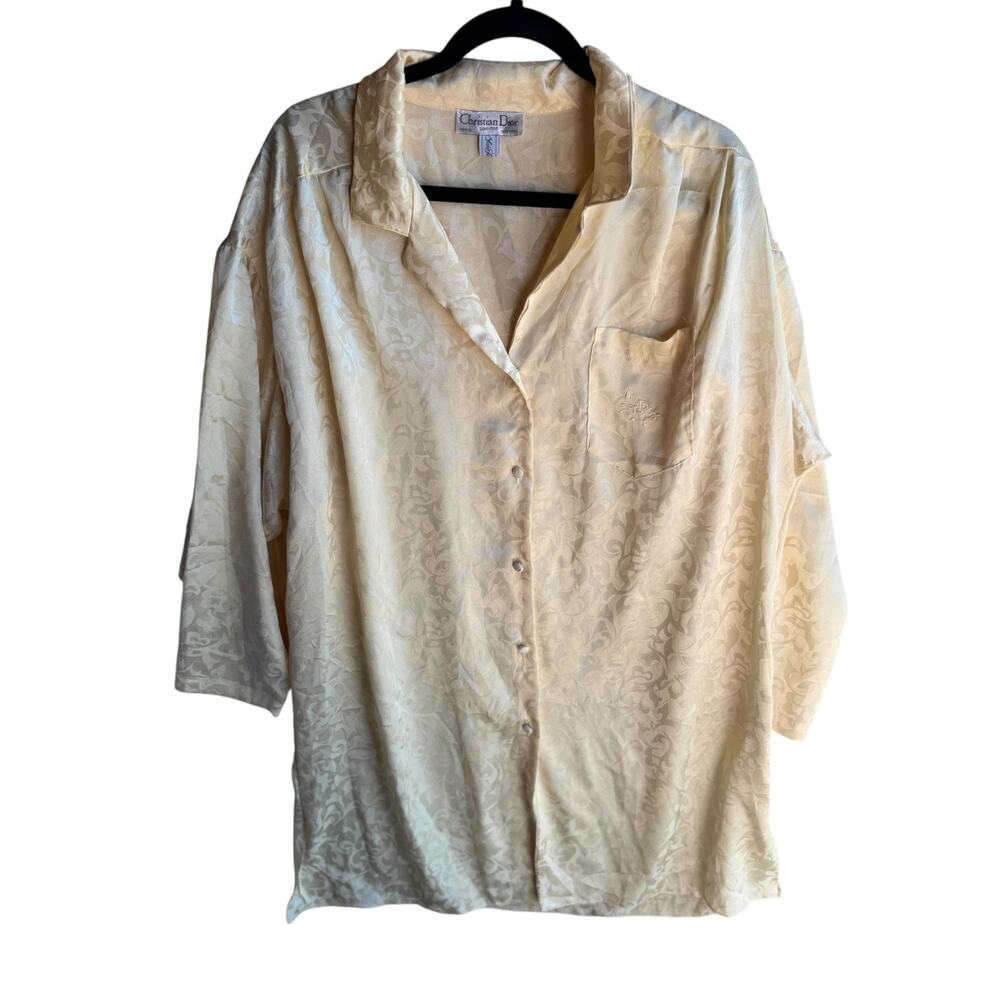 Vintage Christian Dior Lingerie Yellow Jacquard Night Shirt Boyfriend PJ M